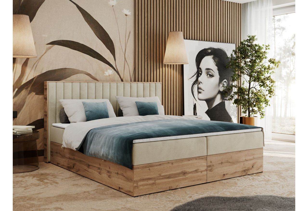 Łóżko kontynentalne ALBERO 4 120x200 - H3 - beżowy, welwet