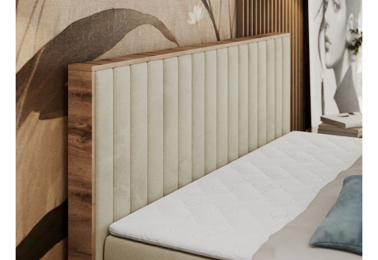 Łóżko kontynentalne ALBERO 4 120x200 - H3 - beżowy, welwet