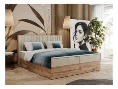 Łóżko kontynentalne ALBERO 4 160x200 - H3 - beżowy, welwet