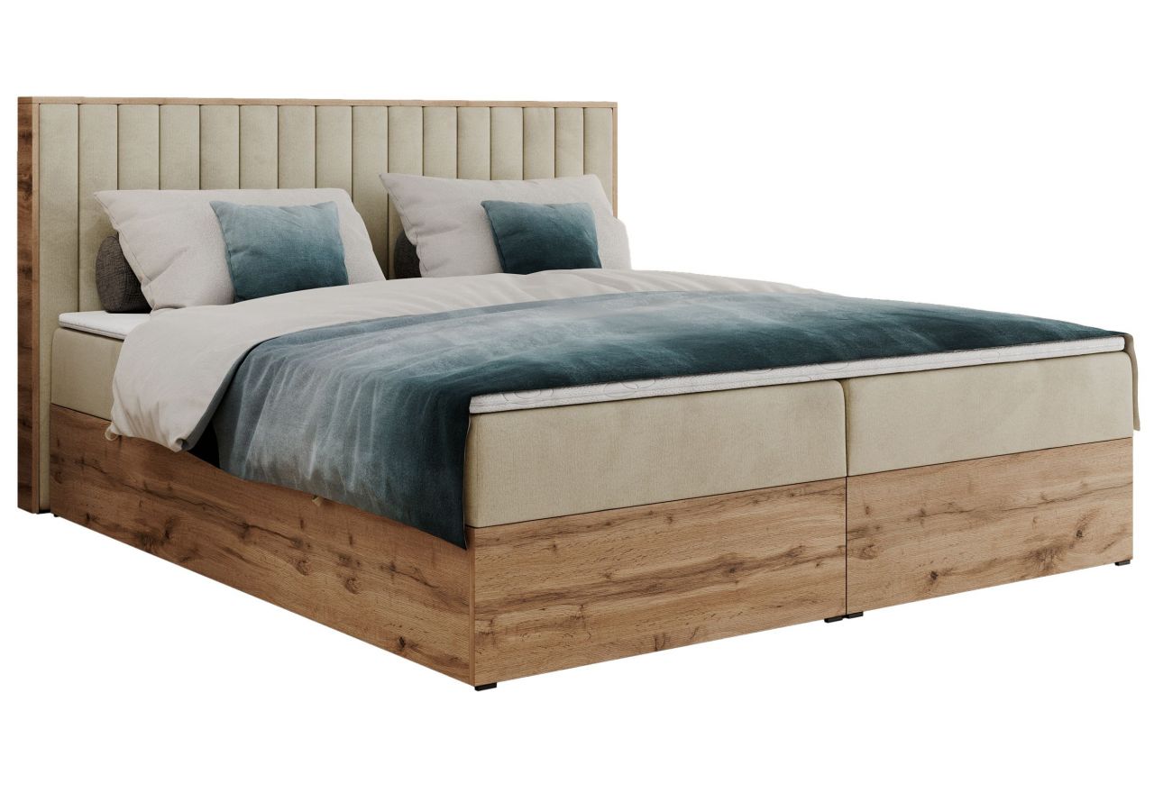 Łóżko kontynentalne ALBERO 4 180x200 - H3 - beżowy, welwet