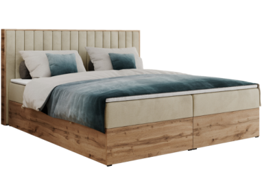 Łóżko kontynentalne ALBERO 4 140x200 - H4 - beżowy, welwet