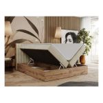 Łóżko kontynentalne ALBERO 4 180x200 - H4 - beżowy, welwet