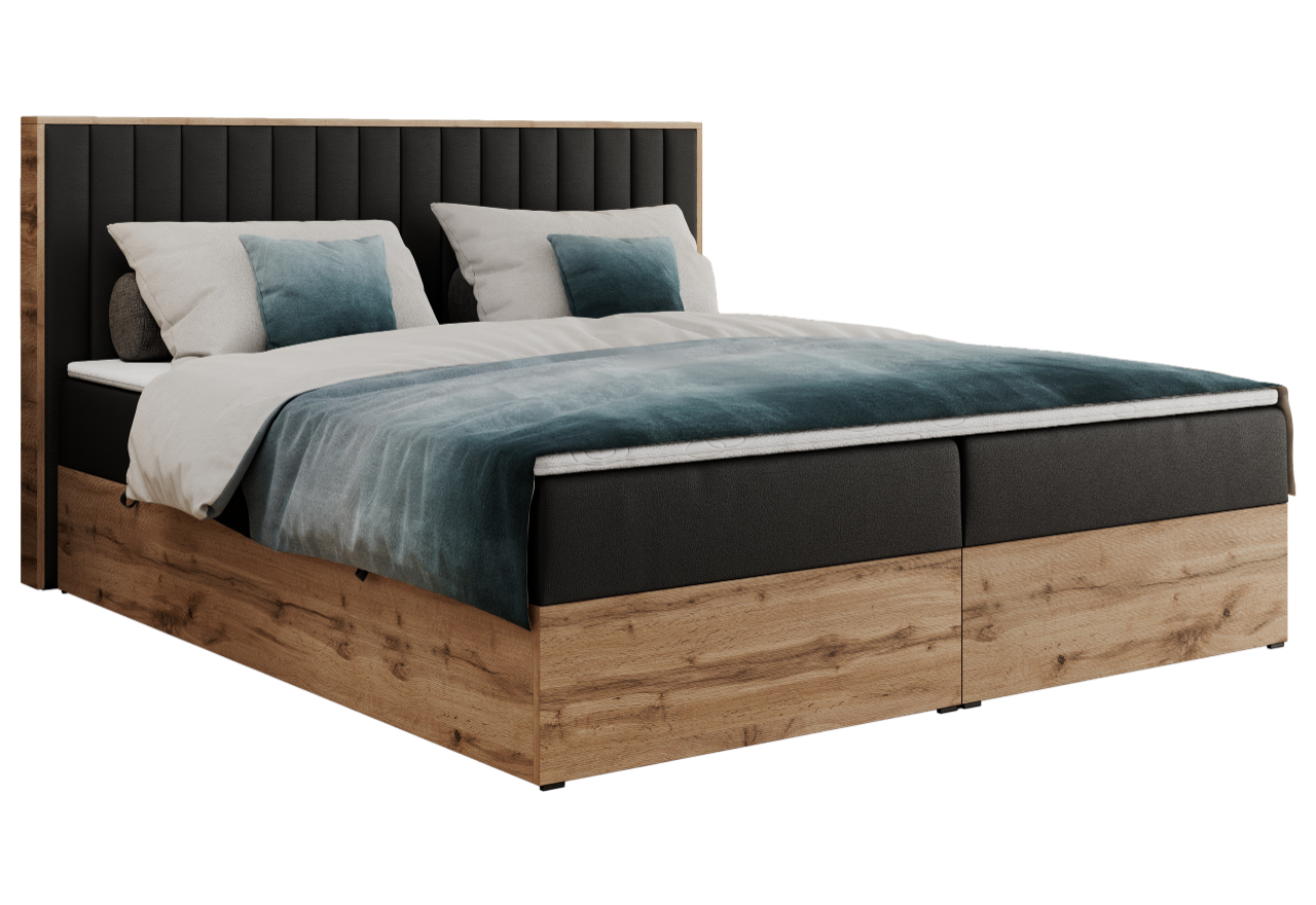 Łóżko kontynentalne ALBERO 4 140x200 - H3 - czarny, ekoskóra