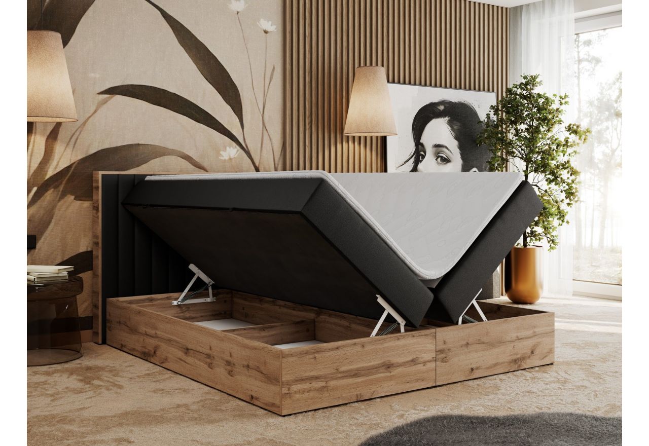 Łóżko kontynentalne ALBERO 4 160x200 - H3 - czarny, ekoskóra