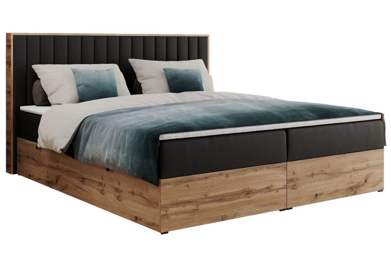 Łóżko kontynentalne ALBERO 4 160x200 - H3 - czarny, ekoskóra