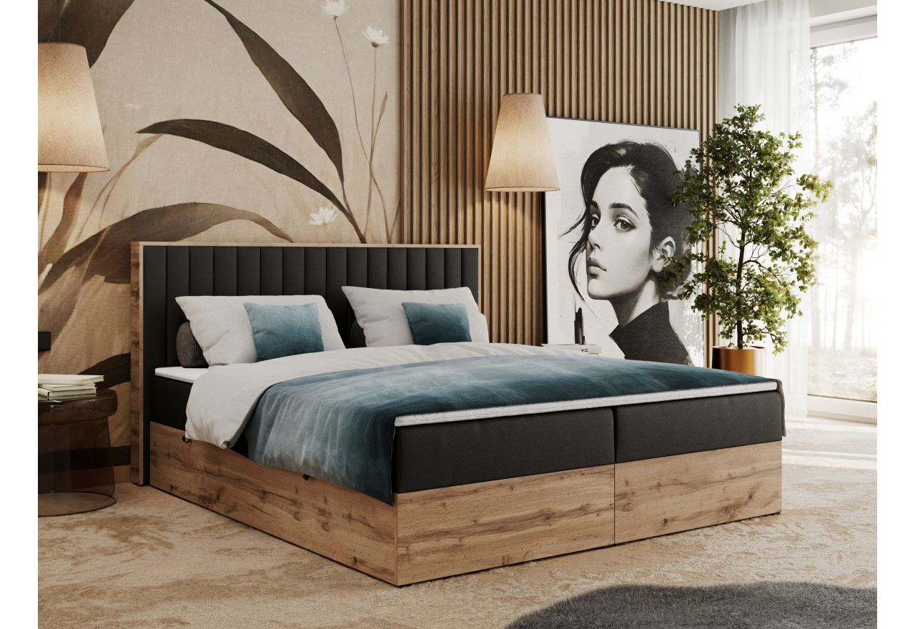 Łóżko kontynentalne ALBERO 4 200x200 - H3 - czarny, ekoskóra