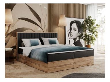 Łóżko kontynentalne ALBERO 4 200x200 - H4 - czarny, ekoskóra