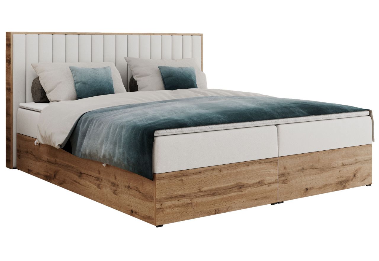 Łóżko kontynentalne ALBERO 4 140x200 - H3 - biały, ekoskóra