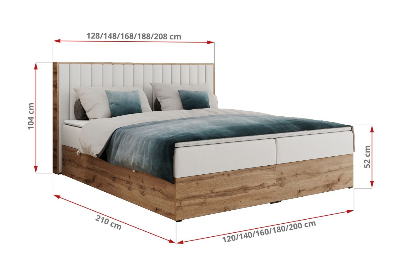 Łóżko kontynentalne ALBERO 4 160x200 - H3 - biały, ekoskóra