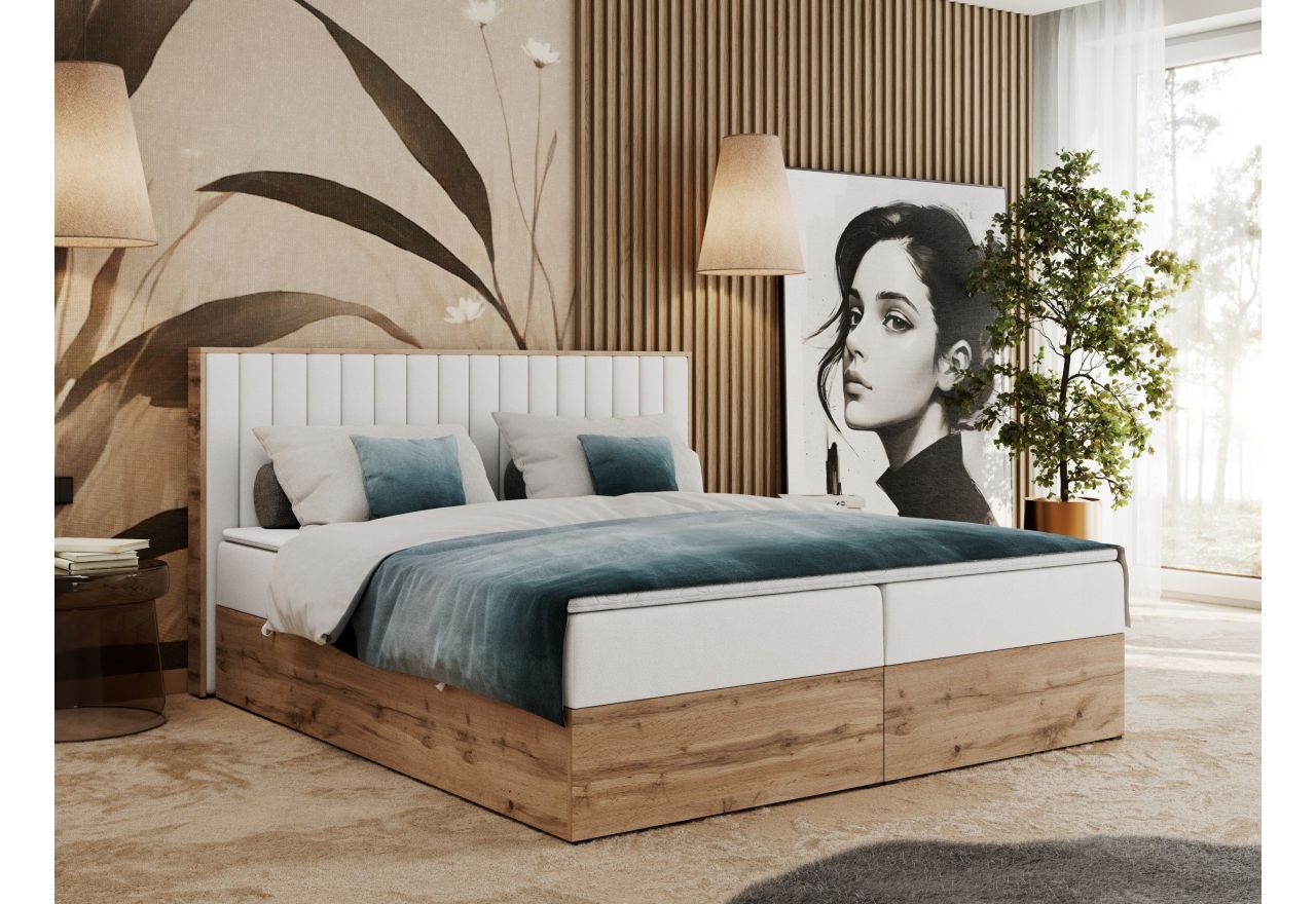 Łóżko kontynentalne ALBERO 4 120x200 - H4 - biały, ekoskóra