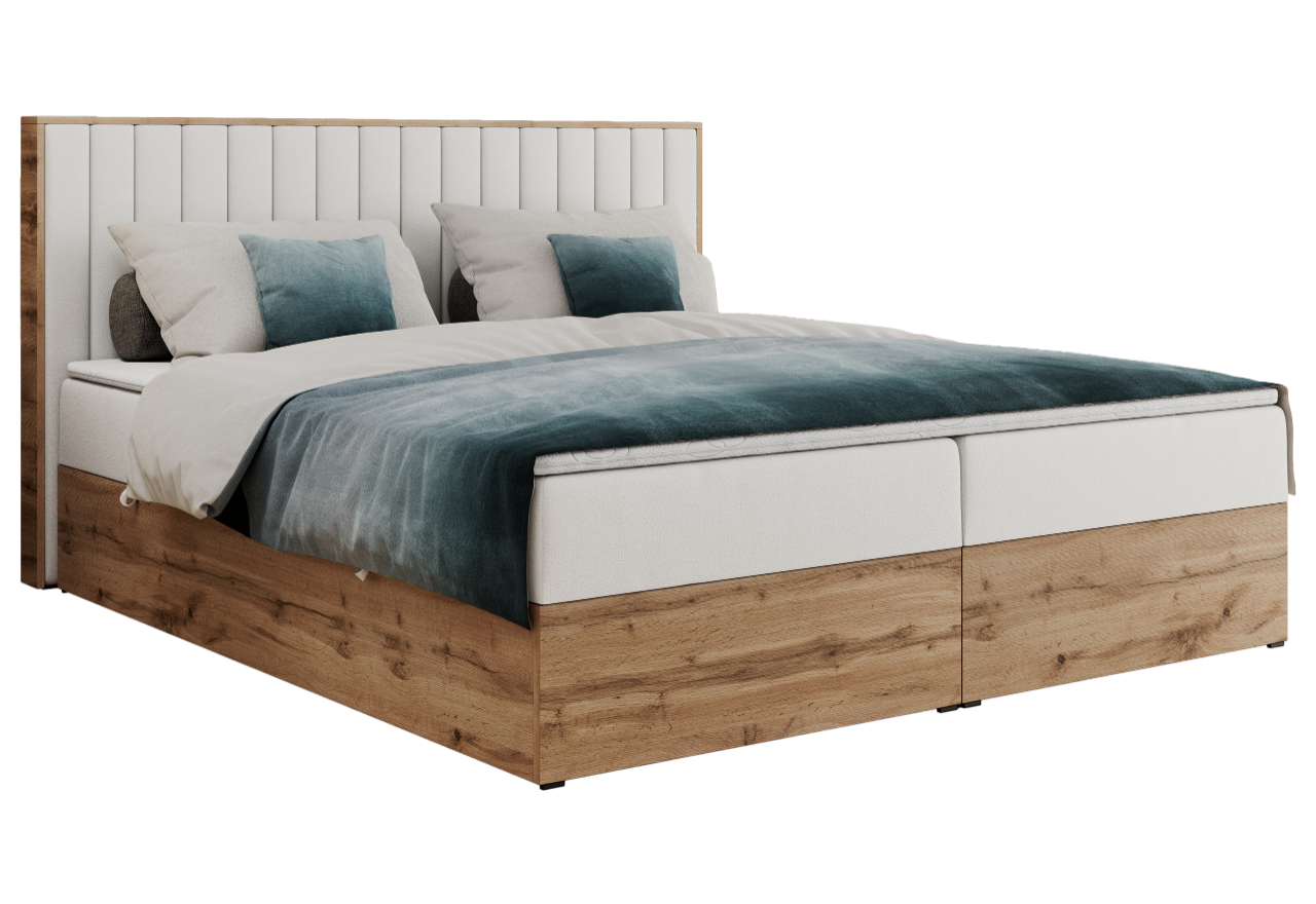 Łóżko kontynentalne ALBERO 4 120x200 - H4 - biały, ekoskóra