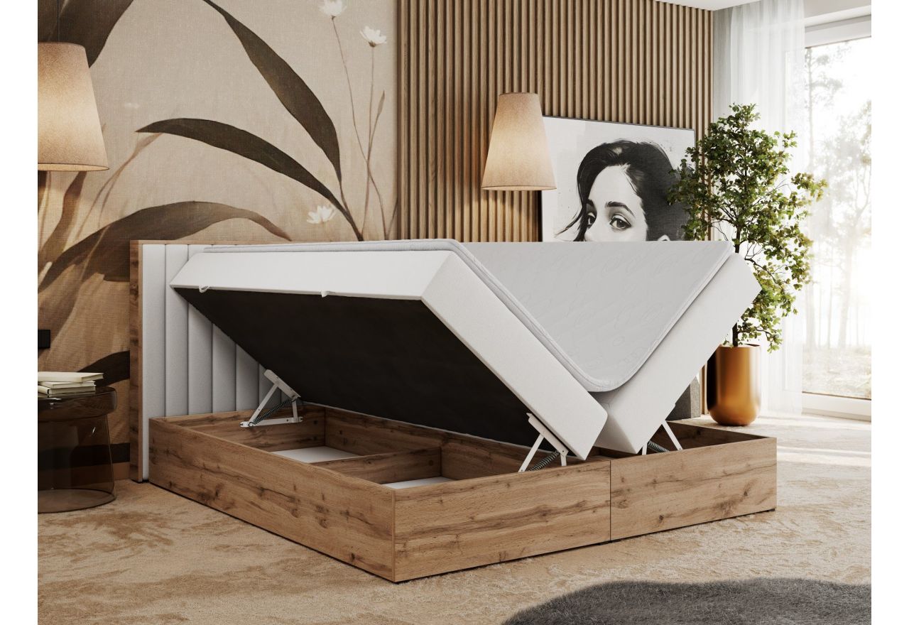 Łóżko kontynentalne ALBERO 4 120x200 - H4 - biały, ekoskóra