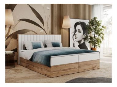 Łóżko kontynentalne ALBERO 4 160x200 - H4 - biały, ekoskóra