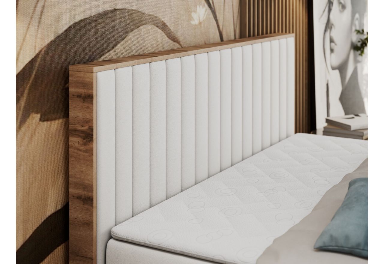 Łóżko kontynentalne ALBERO 4 160x200 - H4 - biały, ekoskóra