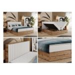 Łóżko kontynentalne ALBERO 4 180x200 - H4 - biały, ekoskóra