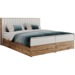 Łóżko kontynentalne ALBERO 4 200x200 - H4 - biały, ekoskóra