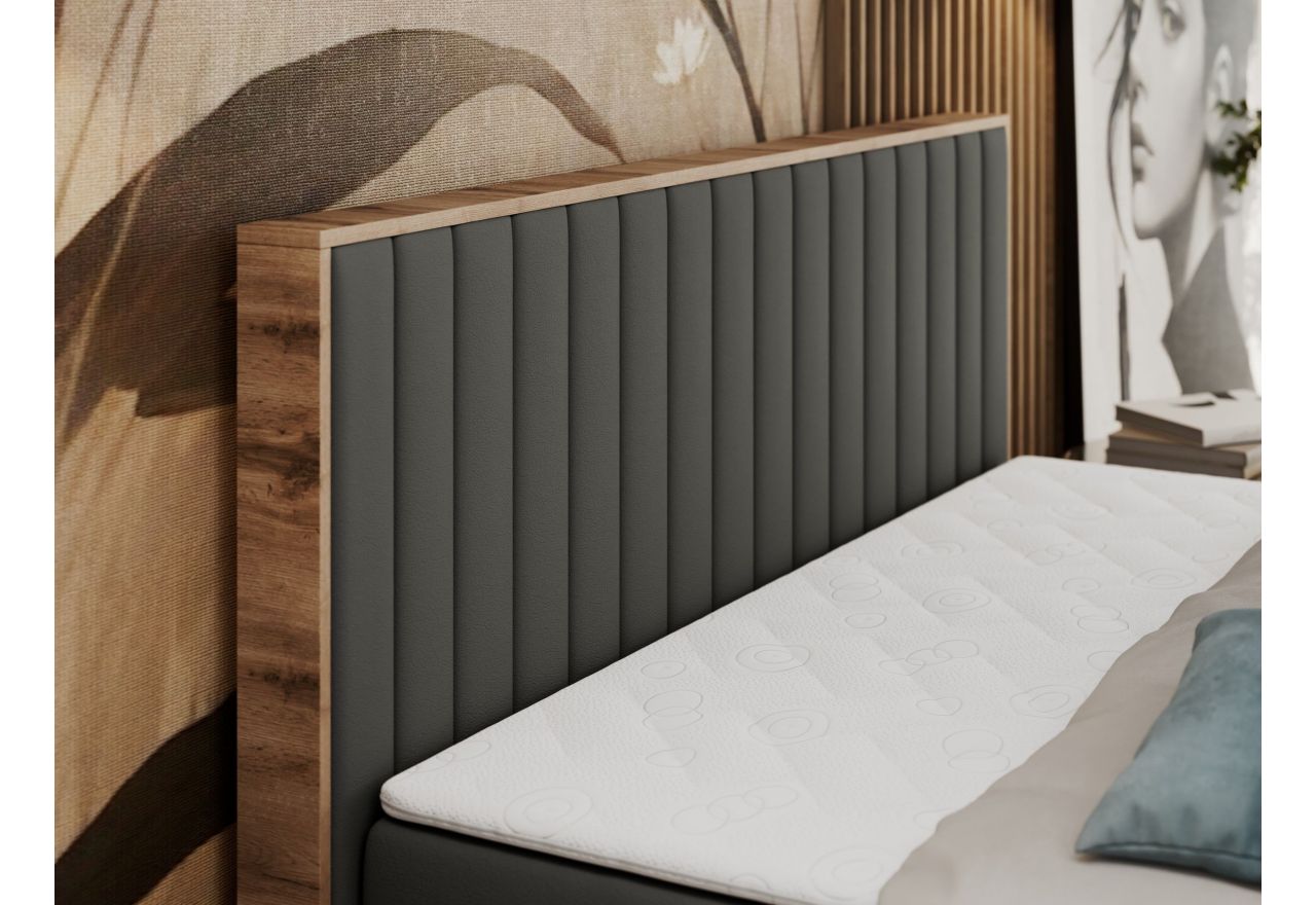 Łóżko kontynentalne ALBERO 4 140x200 - H3 - szary, ekoskóra