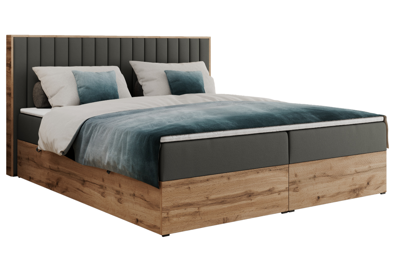 Łóżko kontynentalne ALBERO 4 200x200 - H3 - szary, ekoskóra