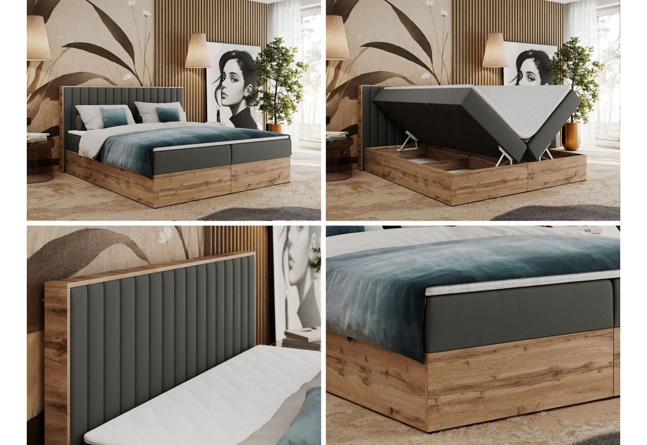 Łóżko kontynentalne ALBERO 4 200x200 - H3 - szary, ekoskóra