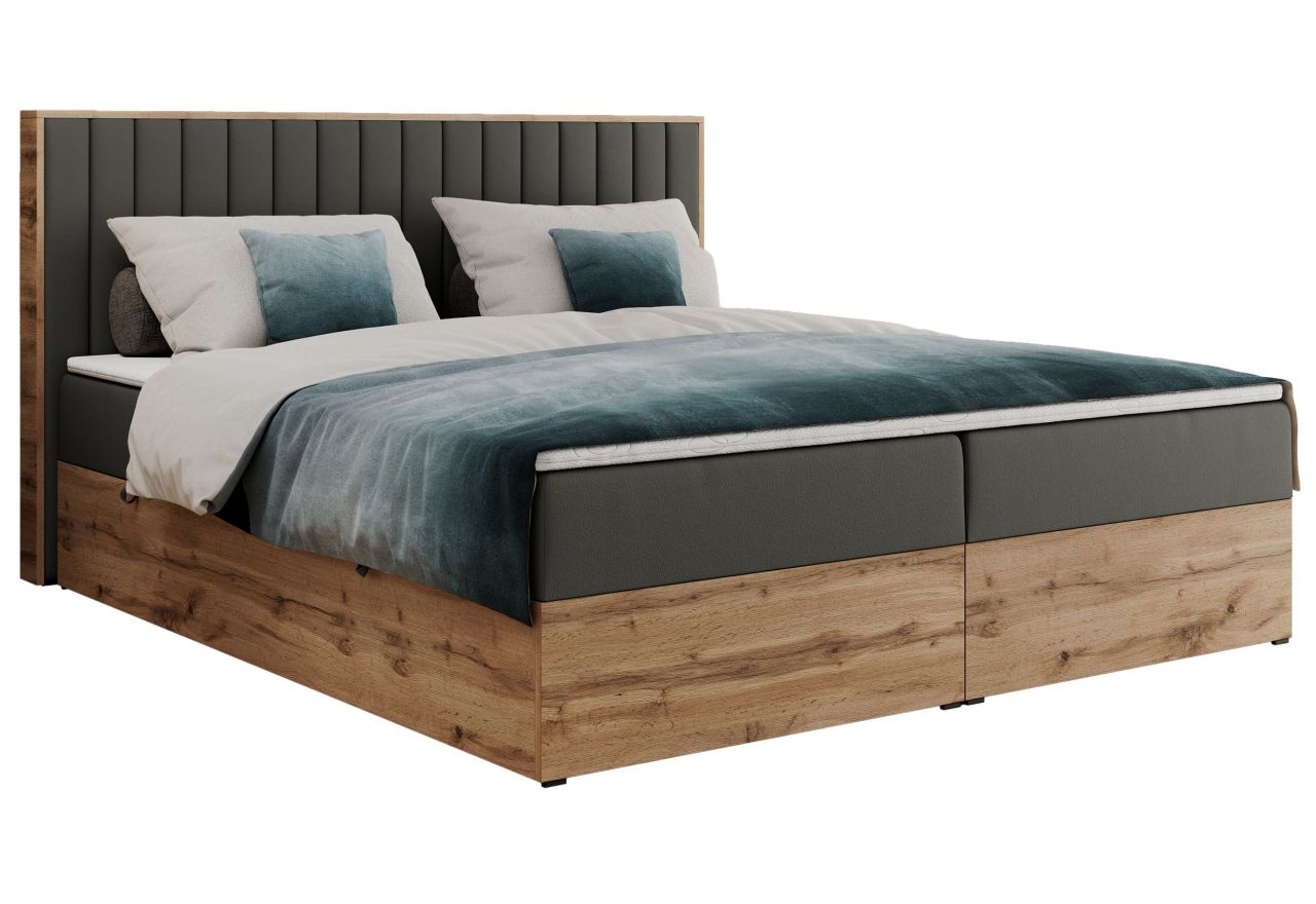 Łóżko kontynentalne ALBERO 4 140x200 - H4 - szary, ekoskóra