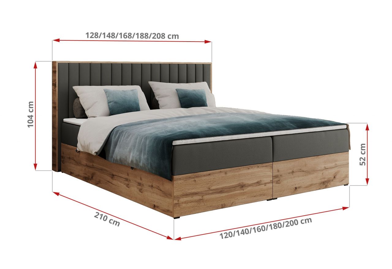 Łóżko kontynentalne ALBERO 4 160x200 - H4 - szary, ekoskóra