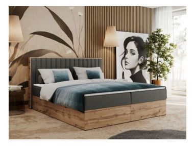 Łóżko kontynentalne ALBERO 4 180x200 - H4 - szary, ekoskóra