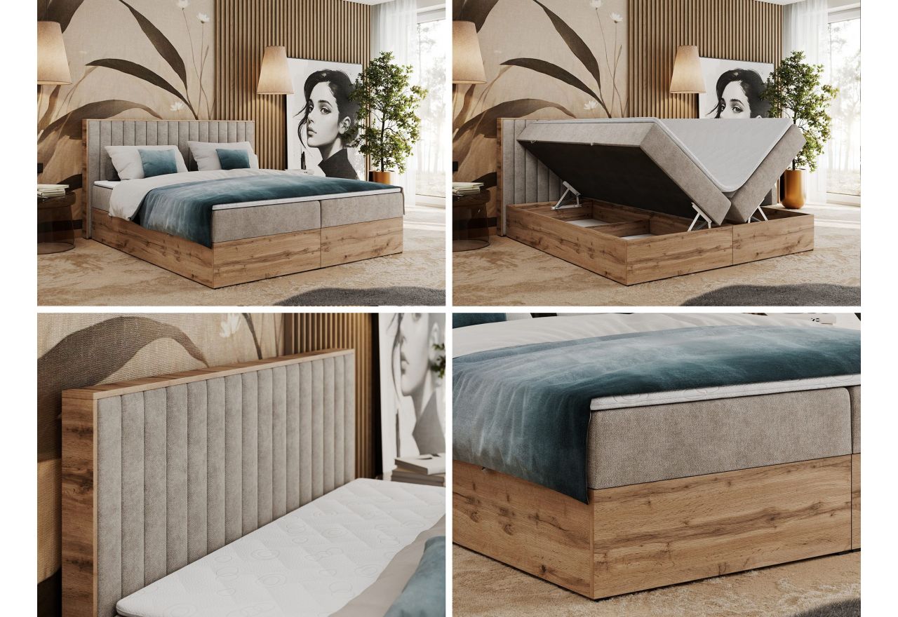 Łóżko kontynentalne ALBERO 4 160x200 - H3 - beżowy, struktura