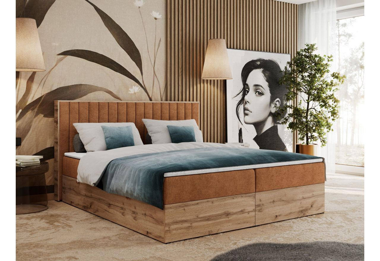 Łóżko kontynentalne ALBERO 4 120x200 - H3 - pomarańczowy, struktura