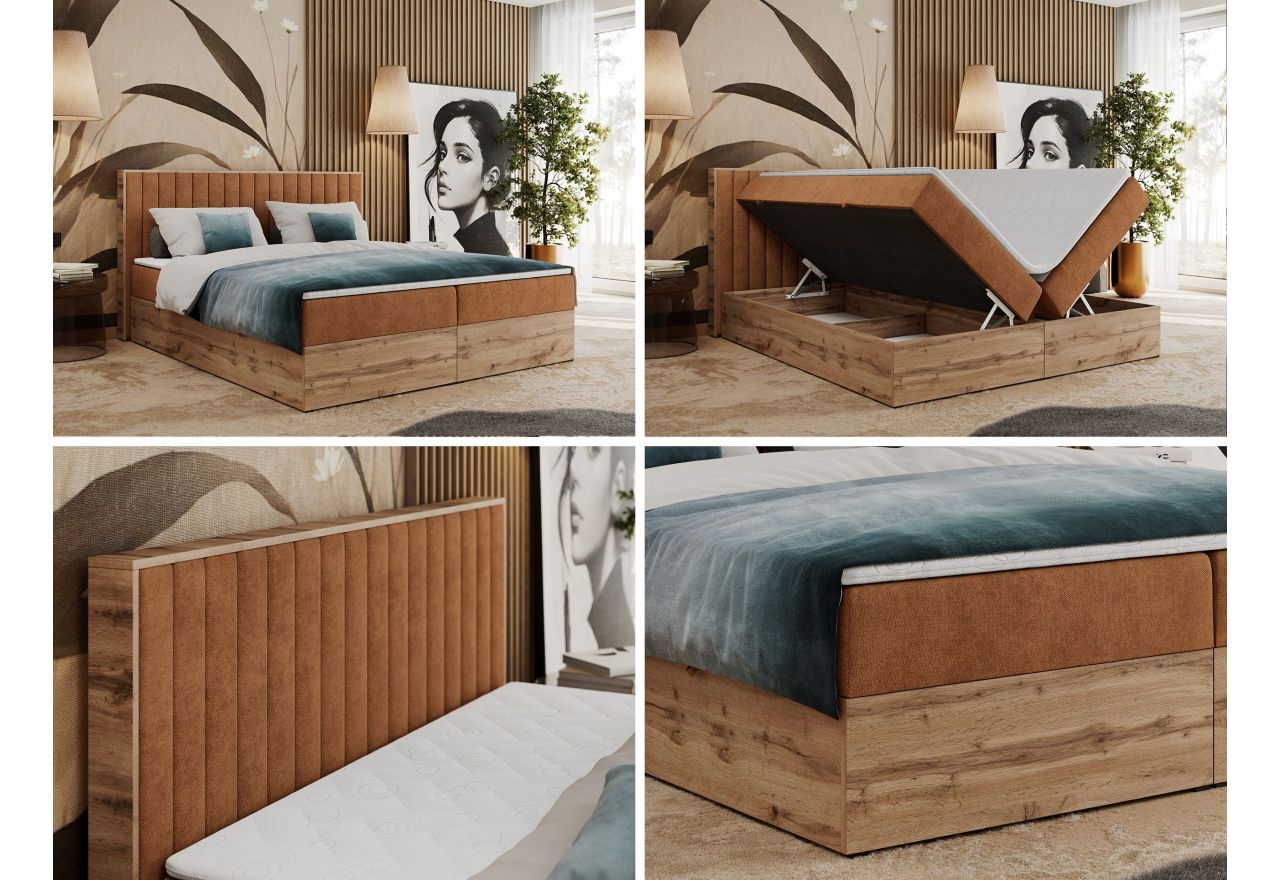 Łóżko kontynentalne ALBERO 4 140x200 - H3 - pomarańczowy, struktura