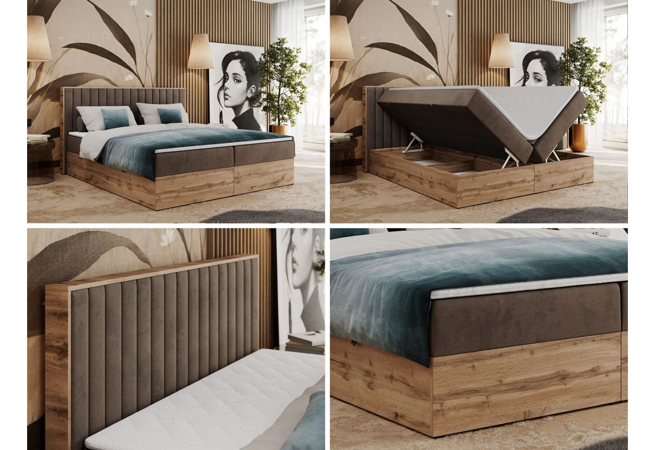 Łóżko kontynentalne ALBERO 4 120x200 - H3 - brązowy, welwet