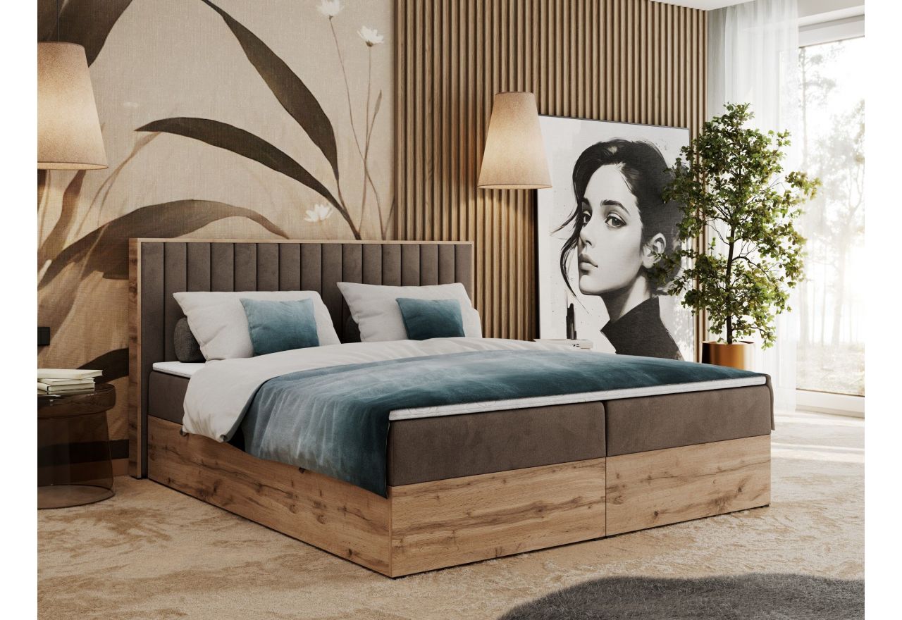 Łóżko kontynentalne ALBERO 4 200x200 - H3 - brązowy, welwet