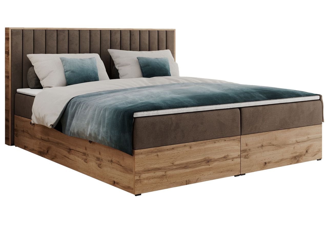 Łóżko kontynentalne ALBERO 4 120x200 - H4 - brązowy, welwet