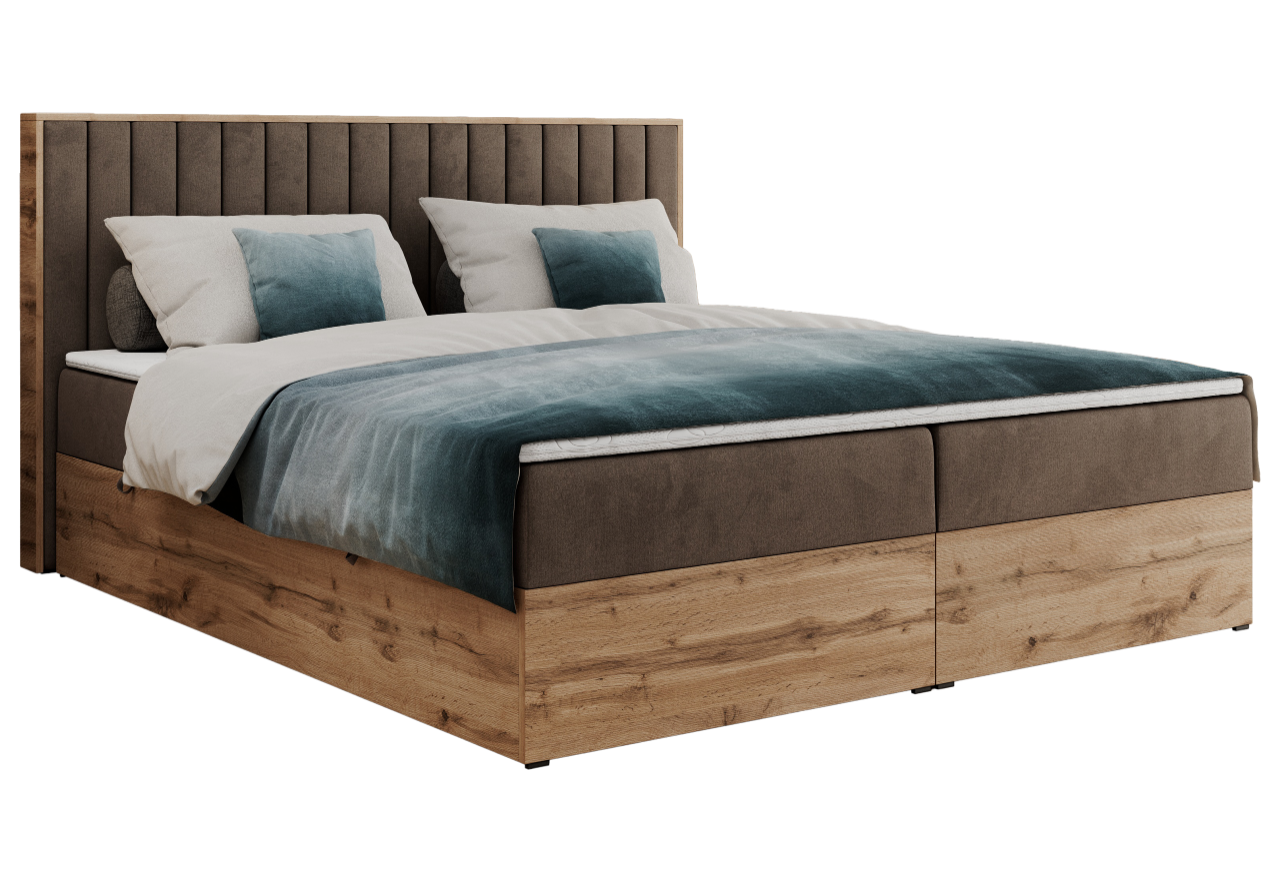 Łóżko kontynentalne ALBERO 4 180x200 - H4 - brązowy, welwet