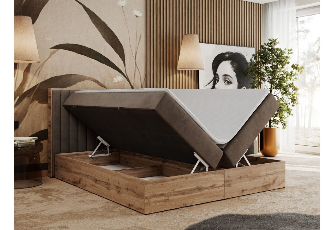 Łóżko kontynentalne ALBERO 4 200x200 - H4 - brązowy, welwet