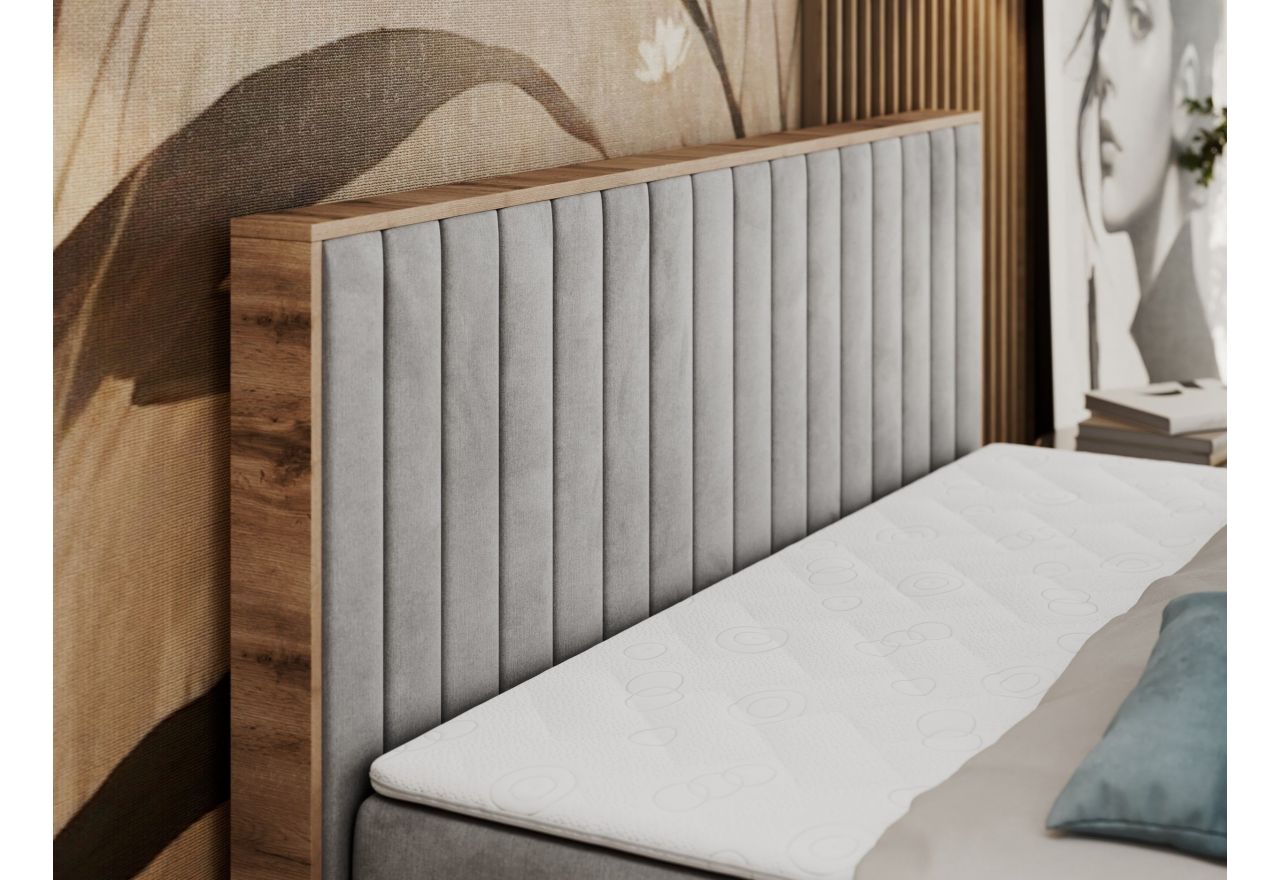 Łóżko kontynentalne ALBERO 4 120x200 - H3 - jasnoszary, welwet