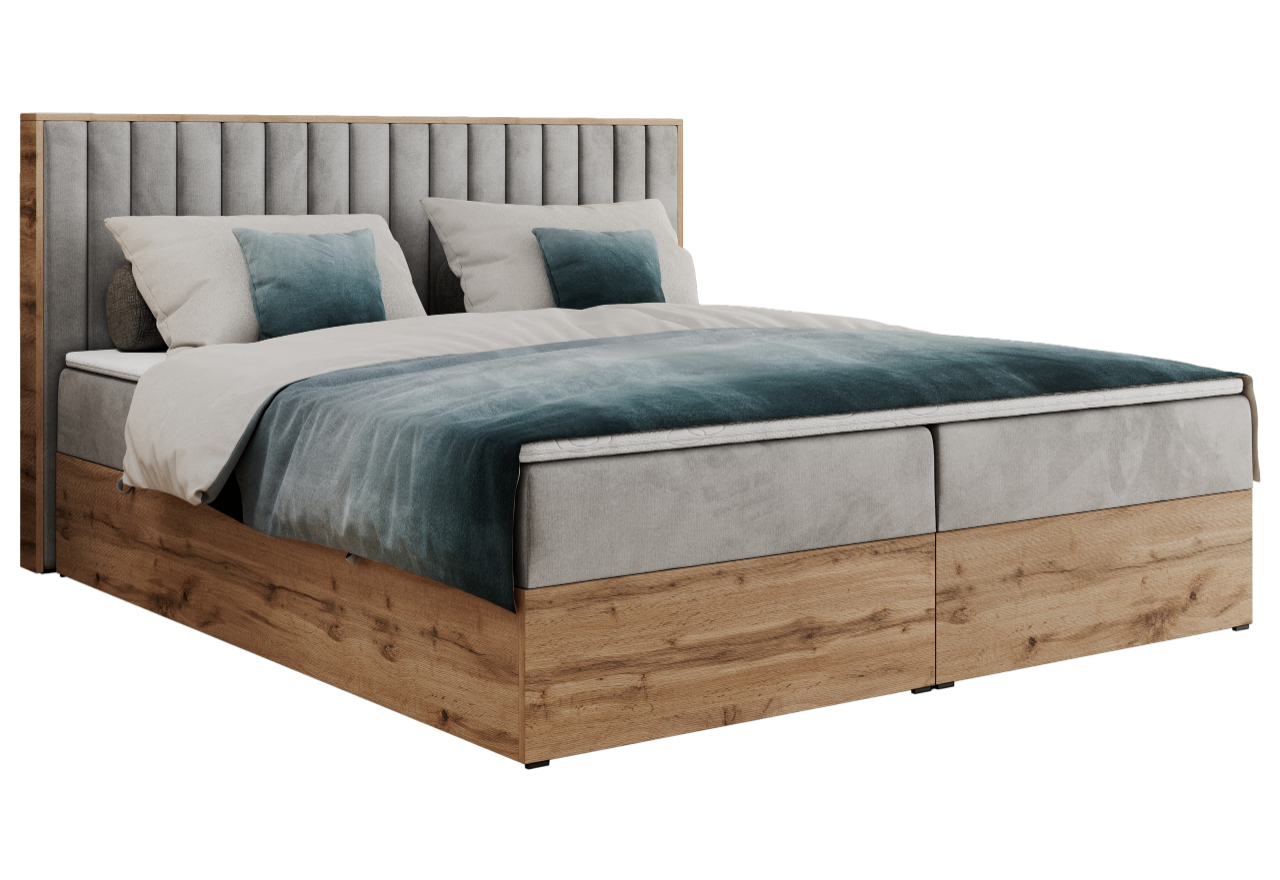 Łóżko kontynentalne ALBERO 4 160x200 - H3 - jasnoszary, welwet