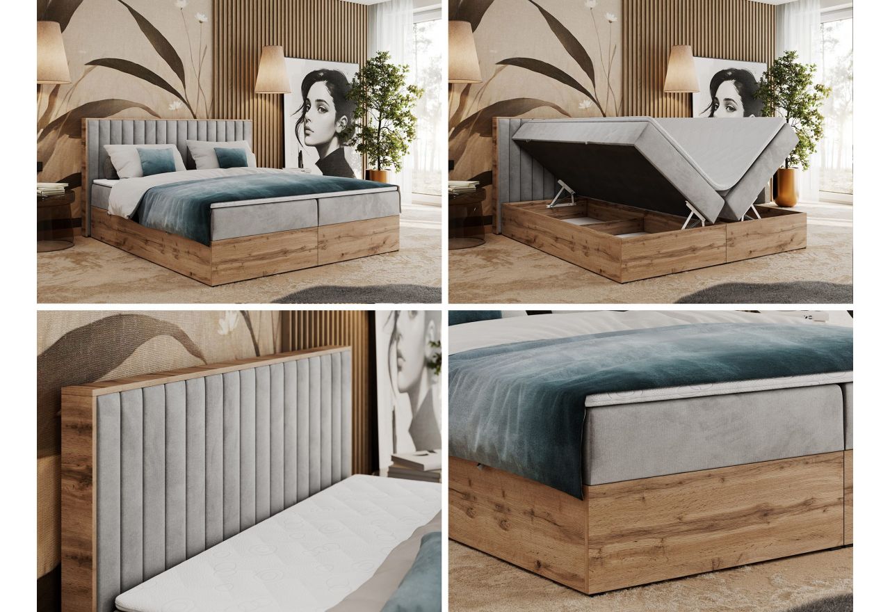 Łóżko kontynentalne ALBERO 4 180x200 - H3 - jasnoszary, welwet