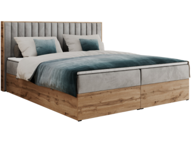 Łóżko kontynentalne ALBERO 4 120x200 - H4 - jasnoszary, welwet