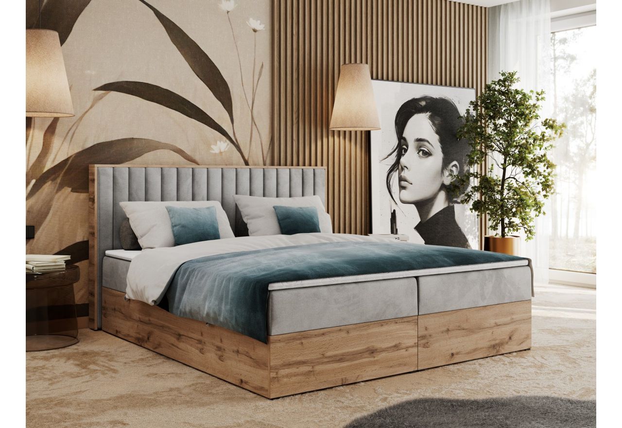 Łóżko kontynentalne ALBERO 4 160x200 - H4 - jasnoszary, welwet