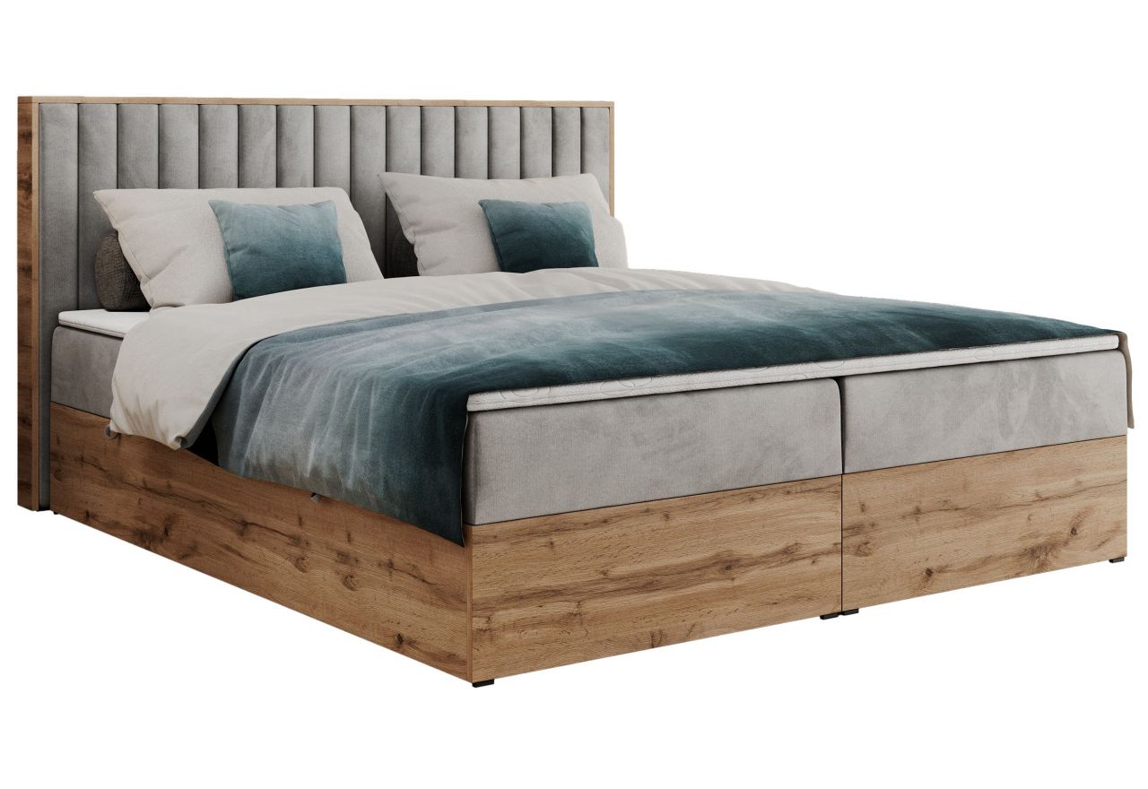 Łóżko kontynentalne ALBERO 4 160x200 - H4 - jasnoszary, welwet