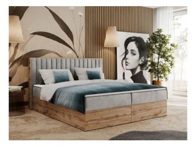 Łóżko kontynentalne ALBERO 4 180x200 - H4 - jasnoszary, welwet