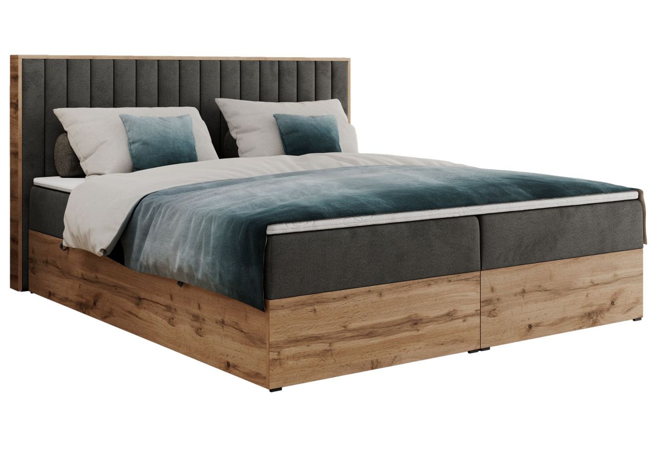 Łóżko kontynentalne ALBERO 4 120x200 - H3 - ciemnoszary, welwet