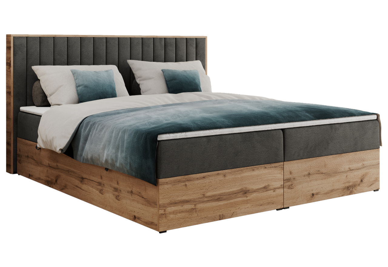 Łóżko kontynentalne ALBERO 4 160x200 - H3 - ciemnoszary, welwet