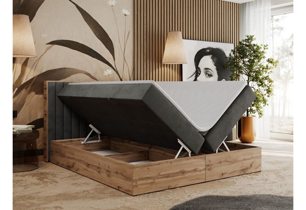 Łóżko kontynentalne ALBERO 4 180x200 - H4 - ciemnoszary, welwet