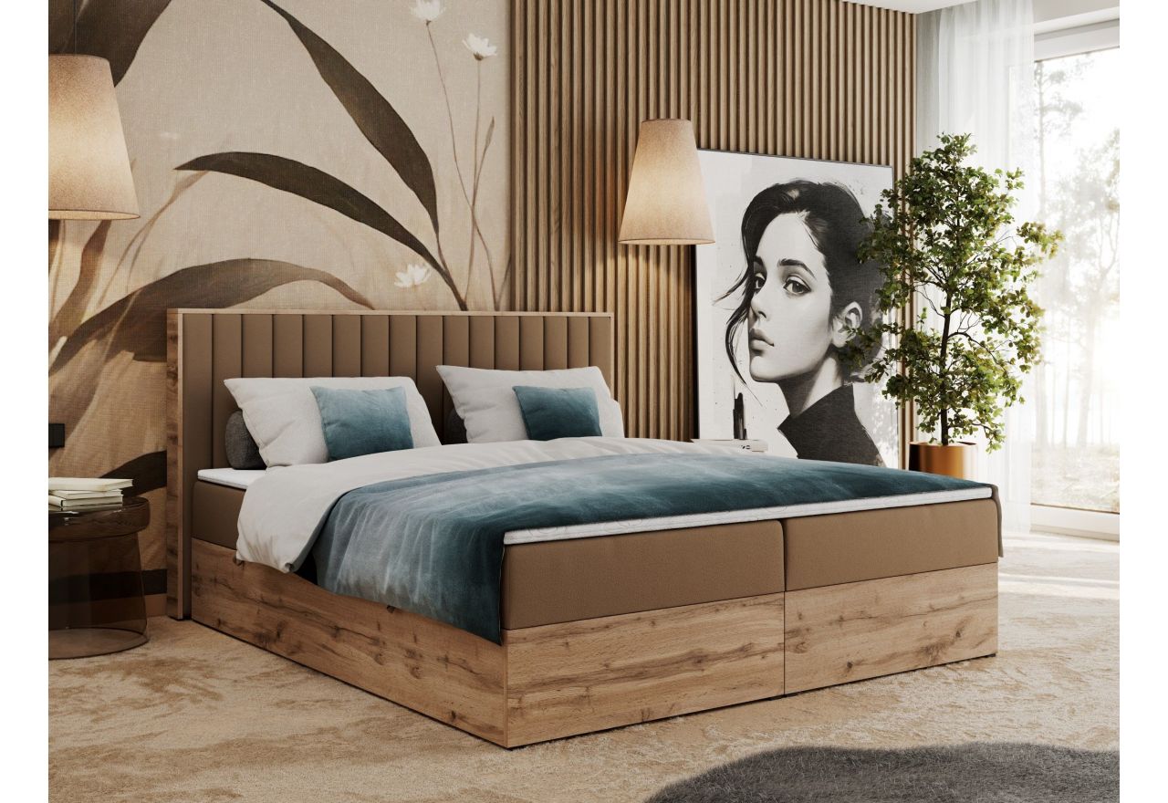 Łóżko kontynentalne ALBERO 4 160x200 - H3 - brązowy, ekoskóra