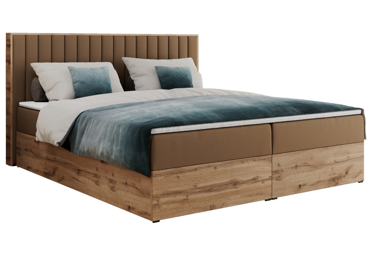 Łóżko kontynentalne ALBERO 4 160x200 - H3 - brązowy, ekoskóra