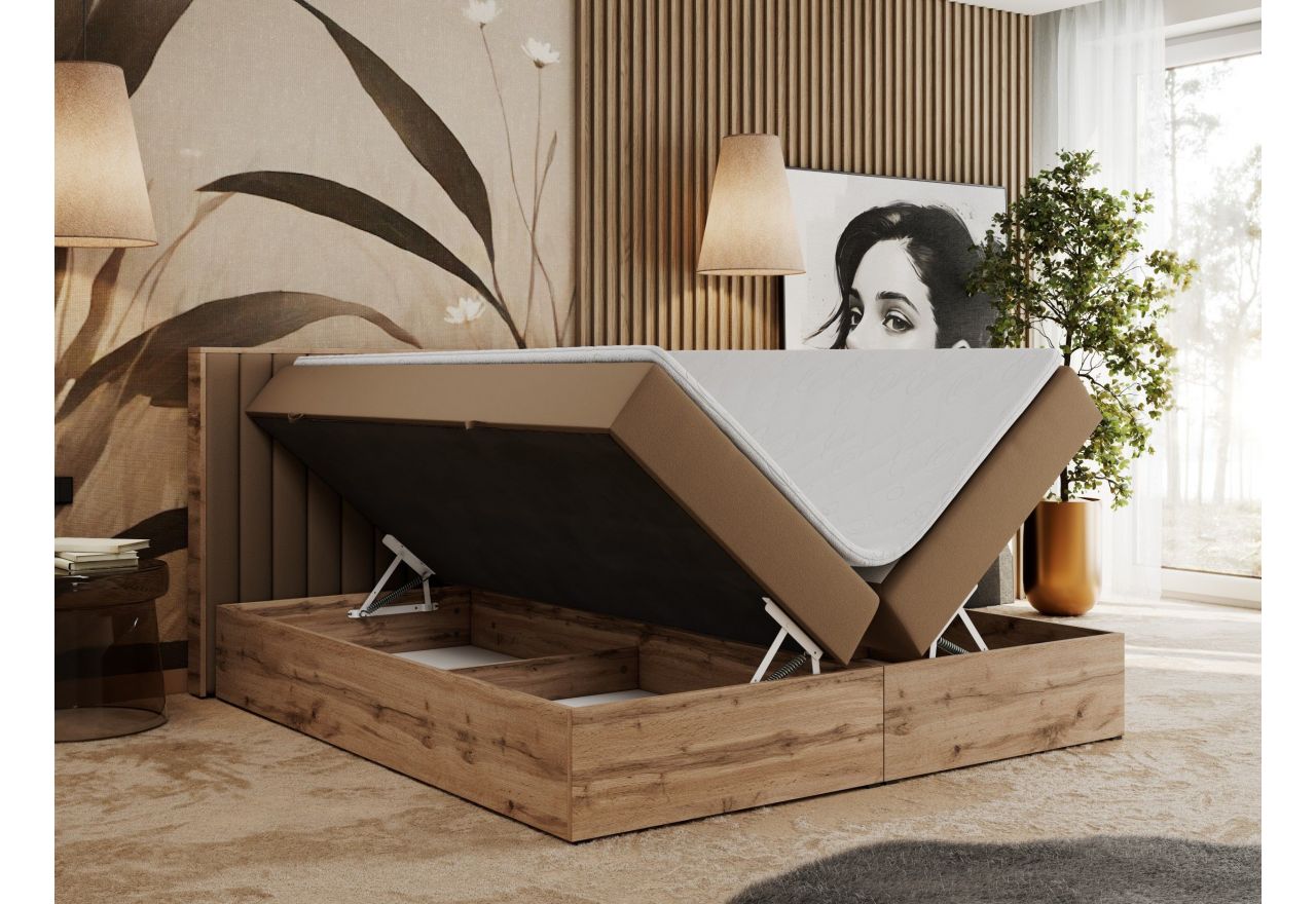 Łóżko kontynentalne ALBERO 4 160x200 - H3 - brązowy, ekoskóra