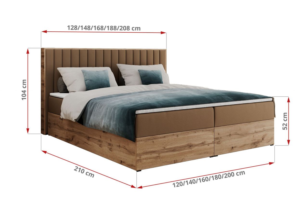 Łóżko kontynentalne ALBERO 4 180x200 - H3 - brązowy, ekoskóra