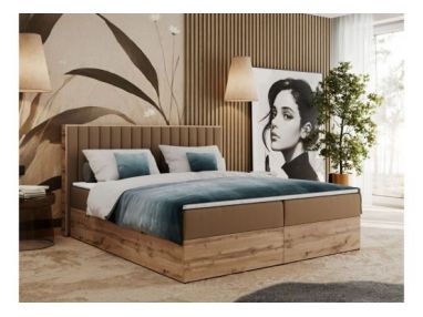 Łóżko kontynentalne ALBERO 4 160x200 - H4 - brązowy, ekoskóra