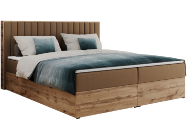 Łóżko kontynentalne ALBERO 4 160x200 - H4 - brązowy, ekoskóra